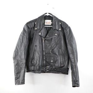 Vintage Belted LEather Motorcycle Jacket Black USA